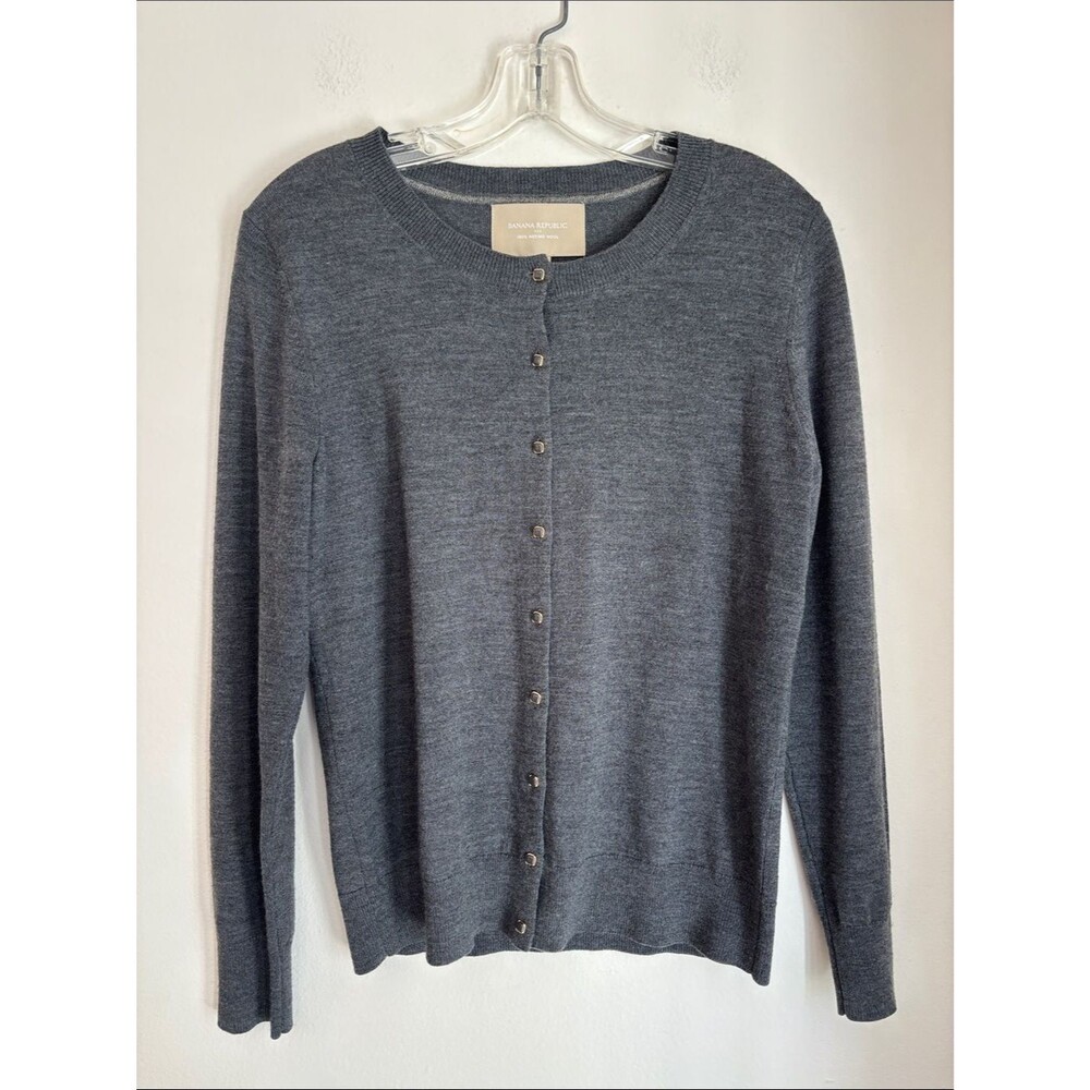 Banana Republic vintage 100% merino wool Women Charcoal Gray Button Cardigan PM